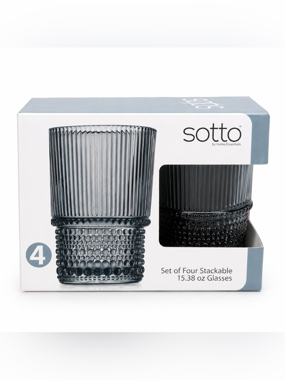 Sotto Stackable Textured Glass Tumbler - Smoke Gray-Blue (Set of 4)